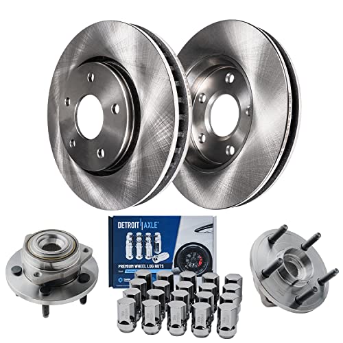 Image of Detroit Axle - Front Disc Rotors + Wheel Hub Bearings + 20pc Wheel Lug Nuts Replacement for 2005-2010 Mitsubishi Raider Dodge Dakota - 24pc Set