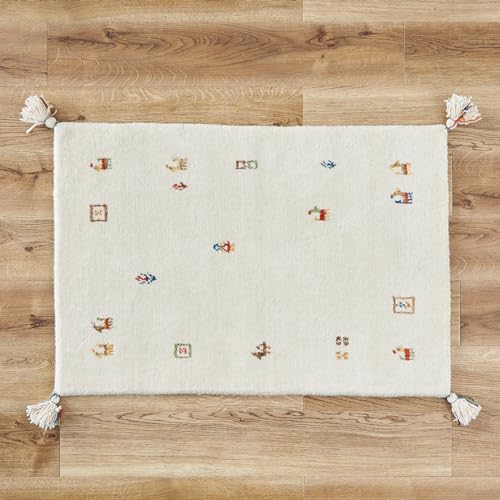 グラムスタイル ギャッベ 玄関マット 室内 40x60cm 天然 ウール 手織り アイボリー [2]