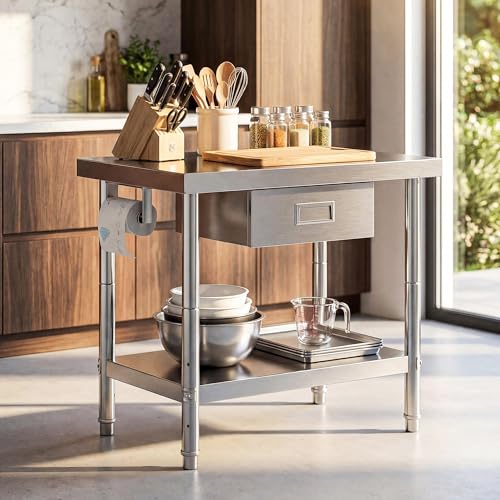 Image of DWVO 36x24in Stainless Steel Table with Drawer, NSF Metal Prep Worktable for Kitchen Restaurant Hotel Garage Warehouse Home