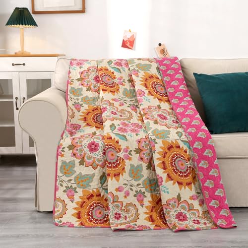 Qucover Colchas Cama 90, Colcha Acolchada para Cama 90, Colcha Boutis 150x 200cm, Cubrecama Suave y Cómoda de 100% Algodón con Estampado Floral Girasol de Lujo