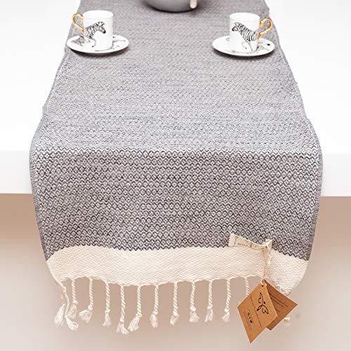 Smyrna Original Turkish Table Runner | 100% Cotton, 15 x 72 Inches | Vintage Farmhouse Style Table Runners for Home Dining Table Decor and Bohemian Wedding Decorations (Gray)