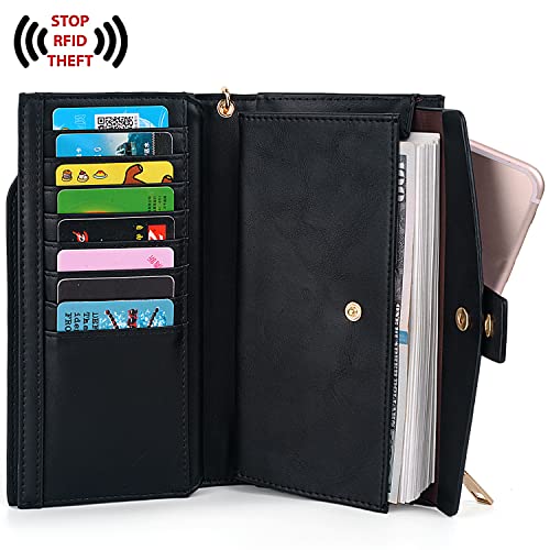 Image of UTO Wallet Women Vegan Leather Wristlet Snap Long Purse Credit Card Holder Elegant Clutch