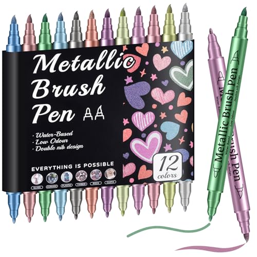 Prudiut 12 Pack Metallic Markers, Dual Tip...