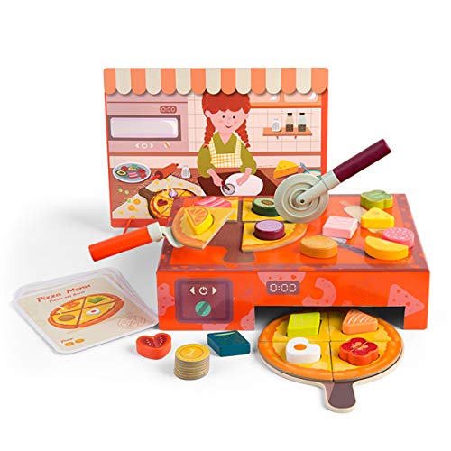 TOP BRIGHT Pizza Toys, Kids Play Food Wooden Pizza Making Toy Set