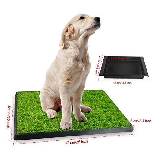 Image of TeqHome Dog Grass Pad with Tray, Dog Litter Box, Reusable Artificial Pee Grass Pad for Dogs Indoor & Outdoor, Dog Potty Tray, Washable Puppy Pee Pad Turf for Dogs to Pee on Balcony Patio (25 inch x 21 inch)