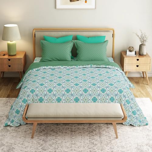 Image of Mytrident Bedsheet for Double Bed King Size |108 inch x 108 inch | Flourish Blue