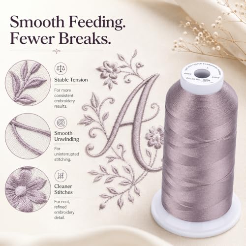 Image of Simthread 5500Yds /5000M 40WT Polyester Embroidery Thread Silver Gray S094 | High-yardage 5000M spool offers smooth feeding and stable 40WT polyester thread for home and commercial embroidery machines.