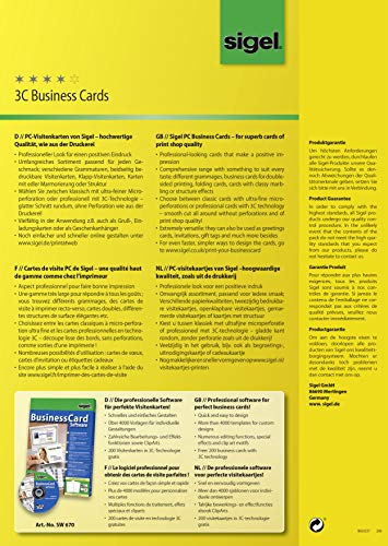 SIGEL LP791 bedruckbare Visitenkarten 3C, 400 Stück (40 Blatt), hochweiß, glatter Schnitt rundum, 190 g, 85x55 mm