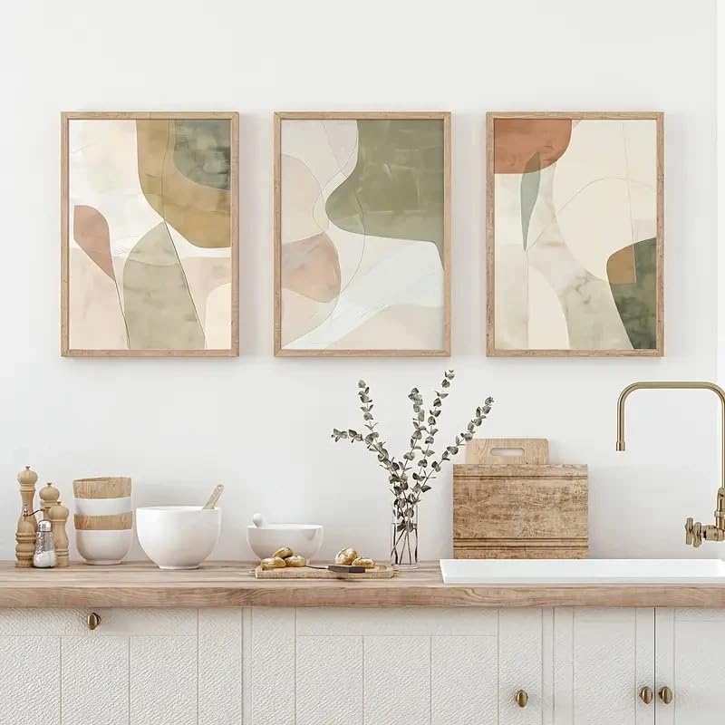 Decoración de pared con lienzo de líneas rosas y verdes abstracto