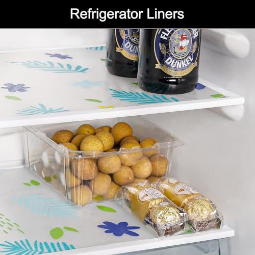 Image of EVA Fridge Shelf Liner Roll, Washable Drawer Mat Sheet, Cut-to-Size Cabinet & Refrigerator Shelf Protector, Food Contact Suitable Multipurpose Kitchen Table Liner Roll, 3 Meter (Blue Flower)