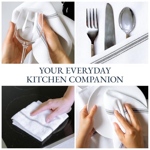 Image of LANE LINEN 100% Cotton Kitchen Towels for Cleaning 12PC - Grey Stripe