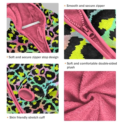 Colorful Leopard Toddler Fleece Jacket Baby Girls Hooded Zipper Long Sleeve Thick Warm Outerwear 3-10 Years3