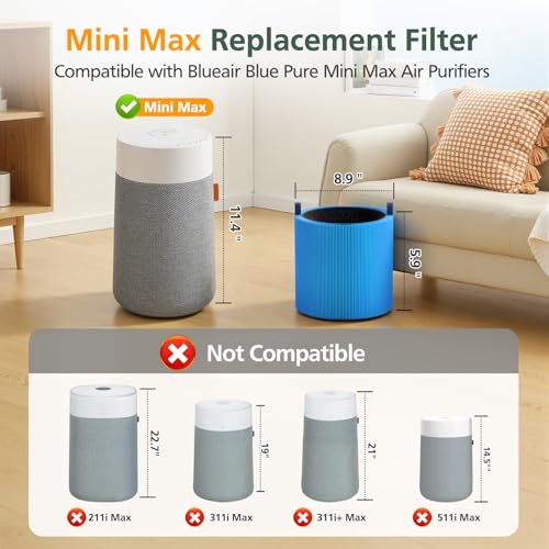 Image of 2 Pack Mini Max A11ergenBlock Replacement Filter Compatible with Blueair Blue Pure Mini Max Air Purifiers, HEPA & Activated Carbon Blue Pure FMINI Filter Fits for Blue Pure Mini Max