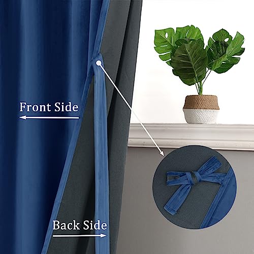 Hiasan Navy Velvet Curtains 72 inches-Blackout Thermal Insulated Solid Soft Curtains for Bedroom Living Room Rod Pocket Room Darkening 2 Panels Window Drapes with Tiebacks, 52W x 72L by Hiasan - Image 5