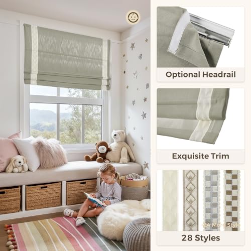 Image of TWOPAGES Isabella No Drill Cordless Roman Shade Linen Textured Cotton Roman Blind for Windows, Custom Made Room Darkening Blackout Roman Window Shade, Hardware Included, Beige, 1 Piece