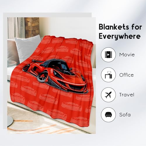 Racing Car Blanket, Cozy Soft Throw Gifts for Kids, Cute Red Flannel Throw Blankets for Couch Office, 30x40 Inches