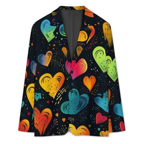 LGBT Love Rainbow Heart Men's Casual Blazers Slim Fit Sport Coats Blazer Two Buttons Suit Jacket for Work Party3