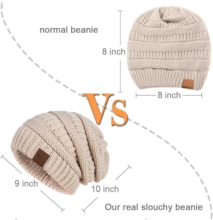 Womens Beanies for Winter 3 Pack, Slouchy Beanies for Women Oversized Knit Warm, Winter Hats for Women Thick for Cold Weather(Black+Oatmeal+Red)-001