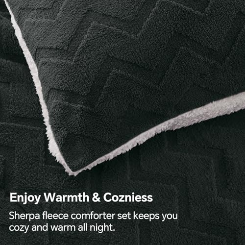 Image of BEDELITE Fluffy Sherpa Queen Comforter Set,Black | Super Soft & Warm Fleece Bedding, Luxury Fuzzy Comforter for Winter, Heavy Plush Bedding Set,2 Pillowcases
