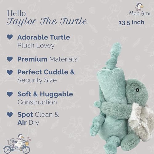 Image of MON AMI 13.5-Inch Taylor The Turtle Plush Lovey | Knotted Security Blanket for Babies | Soft & Cuddly Baby Comforter for Baby Showers & Birthdays