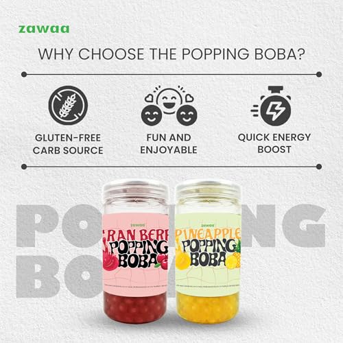 Image of Zawaa Boba Tea Assorted Popping Boba Pearls - Pineapple & Cranberry | 300g Each (Pack of 2) | Bursting Bubble Tea Pearls