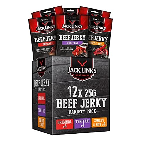 Jack Links Beef Jerky Mixed Case 25g - 12er Pack (12 x 25 g) - Proteinreiches Trockenfleisch vom Rind - Getrocknetes High Protein Dörrfleisch - in 3 Varianten Cover