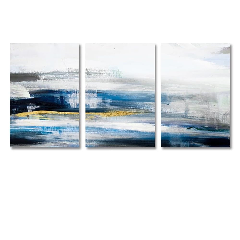 WUHBCZ Art Pictures-Modern Abstract Blue Golden Canvas Painting Minimalist Poster Art Picture Artwork for Living Office Bedroom Room Home Decoration-40 * 60cm/3PCS (No Frame)