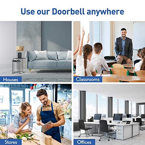 Wireless Doorbell, SECRUI Waterproof Doorbell Operating at 1000 Feet with 52 Chimes, 5 Volume Levels & LED Indicator for Home/Office/Store (2 Push Buttons and 1 Receiver) - Black