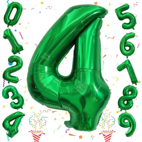 Image of Emerald Green Number Balloons, 40 Inch Dark Green Number 4 Balloon for Boys, Giant 0-9 Set with Foil Helium for 4th Women Boys Birthday Party Decor Anniversary Jungle Decoration Supplies