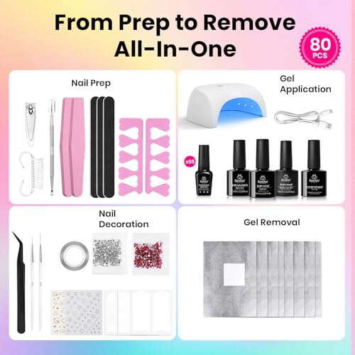 Image of Beetles Gel Nail Polish Kit with U V Light - 80Pcs Color Enchantment 55 Colors Gel Nail Kit with Everything Base Top Coat Beginner Starter at Home Nails Kit Manicure DIY Salon Tools Gifts for Women