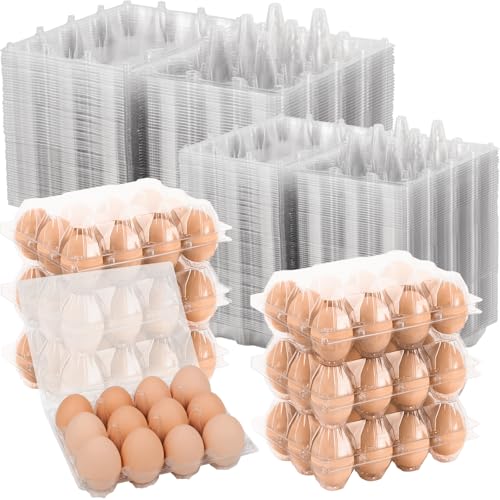 100 Pack Clear Plastic Egg Cartons, Reusable Stackable Egg Containers for Farm, Market & Fridge Storage, 3×4 Grid