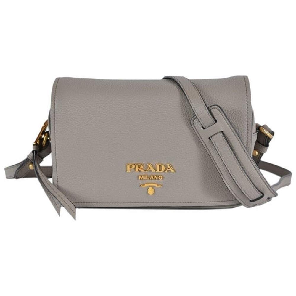 Prada Vitello Phenix Argilla Grey Leather Flap Crossbody Bag 