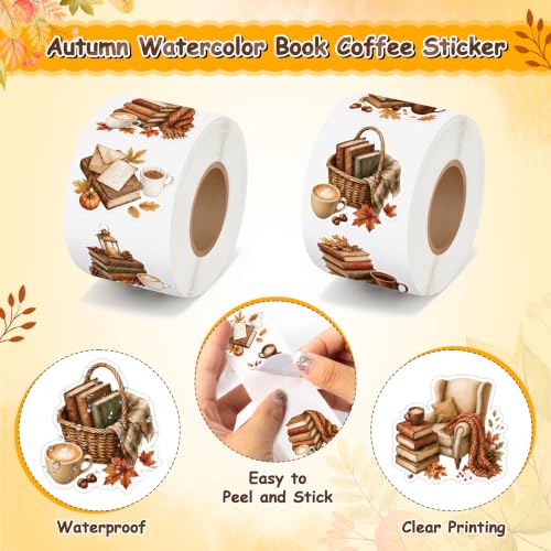 Image of Self Adhesive Coffee Sticker for Laptop Water Bottle DIY Craft | 2 Rolls Watercolor Book Waterproof Vinyl Strong Adhesion Easy Peel & Stick for Journals Laptops Bookish Gifts