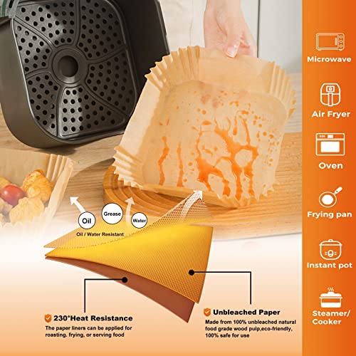 Vailnd 9inch Square Air Fryer Disposable Paper Liners, 125PCS Non-Stick Food Grade Parchment Liner, Oil Resistant, Waterproof, Food Grade Baking Paper for 8-12 QTMicrowave