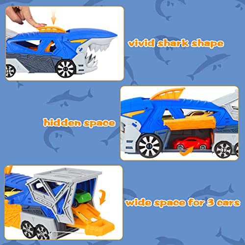 Aoskie Shark Car Toys Transport Carrier Truck With 8 Mini Car Vehicles, Shark Launch Transporter Toy Car With 2 Tracks Road Signs For Boys Girls #TOP1