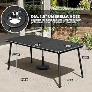 Black Outdoor Dining Table for 4-6, Outdoor Dining Table Modern, 70 inch Aluminum Patio Dining Table, Rectangular Table with Umbrella Hole Outdoor Furniture,Waterproof WPC Tabletop for Villa Patios Black Outdoor Dining Table for 4 6 Outdoor Dining Table Modern 70 inch Aluminum Patio Dining Table Rectangular Table with Umbrella Hole Outdoor FurnitureWaterproof WPC Tabletop for Villa Patios