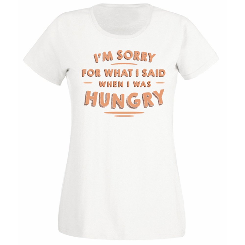 Flip Womens I'm Sorry for What I Said When I was Hungry Slogan T-Shirt White UK 8-10 (M)