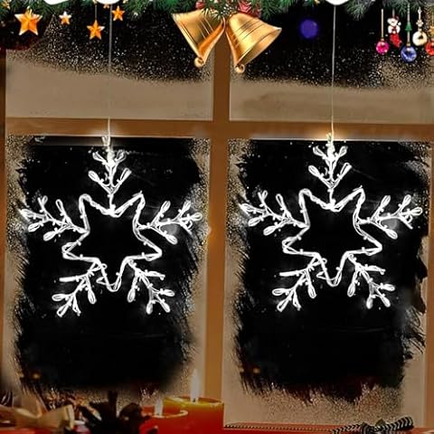 ILLUMINEW 2 Pack Christmas Window Snowflake Lights, LED Hanging Decorations Iron Frame Lights, 8 Lighting Modes for Xmas Holiday Indoor Outdoor Wall Party Decor Cover