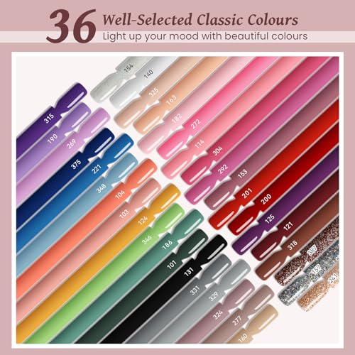 VANREESA 60 PCS Gel Nail Kit with 48W U V Lamp 36 Colours All Seasons Gel Nail Polish Set with Lamp Starter Kit Pink Red Brown Gels Polish Set with Base and Top Coat Manicure Salon Gifts for Women - Image 3