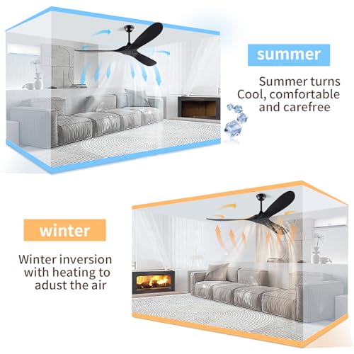 Black Modern 72 Inch Outdoor Ceiling Fan with Remote, Wood Large 3 Blade High CFM Wet Rated Ceiling Fans for Patios Porch Gazebo - Industrial Propeller Ceiling Fan for Indoor Living Room Bedroom