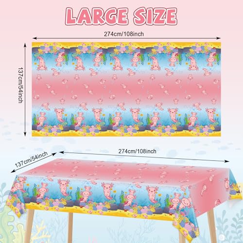 chiazllta 3Pcs Axolotl Party Birthday Decoration Pink Cartoon Axolotl Tablecloth Plastic Reptile Animal Tablecover Waterproof Rectangle Table Cover for Axolotl Baby Shower Party Supplies108 x 54in