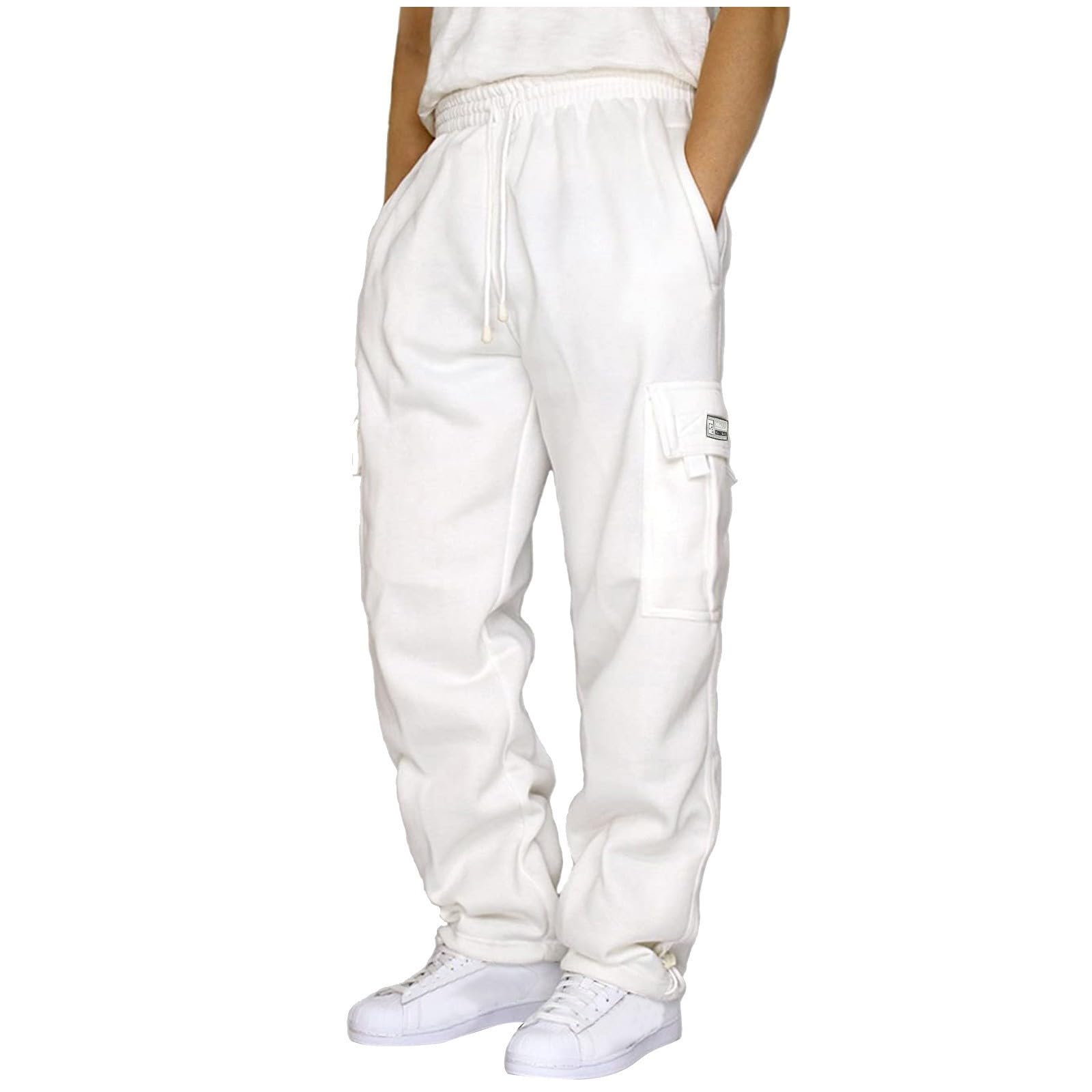 Cargo Sweats Sweat Pants for Men Pants for Mens Activewear Black Sweat Pants Mens Work Pants Mens Joggers with Pockets Cotton Sweatpants for Mens Casual Pants Men (White,M)