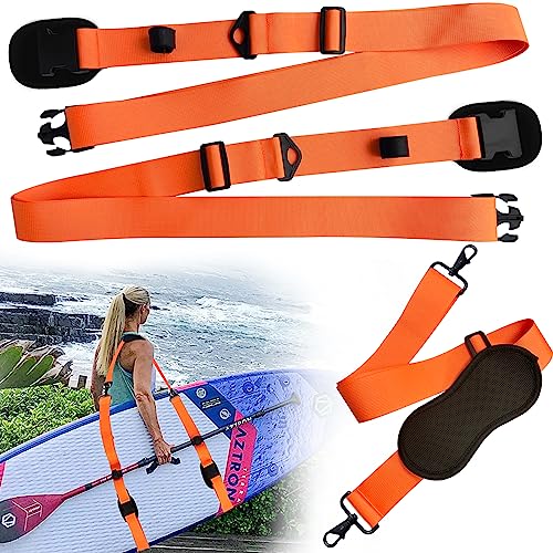 JEEZAO Correa Transporte Tabla Surf, Ajustable Correa de Hombro para Tabla de Surf, Sup, Kayak, Canoa, Stand Up Paddle (Naranja)