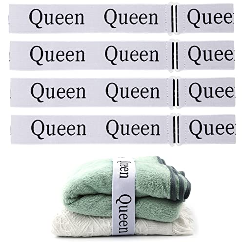 4pcs Sheet Keeper, Bed Sheet Organizer Bands Elastic Bed Sheet Straps Bedding Bands for Linen Closet Wardrobe Laundry Organization and Storage (Queen)