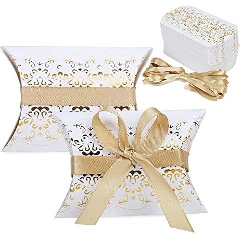50 Stück Hochzeit Gastgeschenke Geschenkboxen, Kraftpapier Kissen Box, Kissen Form Süßigkeiten Box, Faltschachteln Papierschachtel, Kissen Form Papier Box, Geschenkbox Süßigkeiten Karton Cover