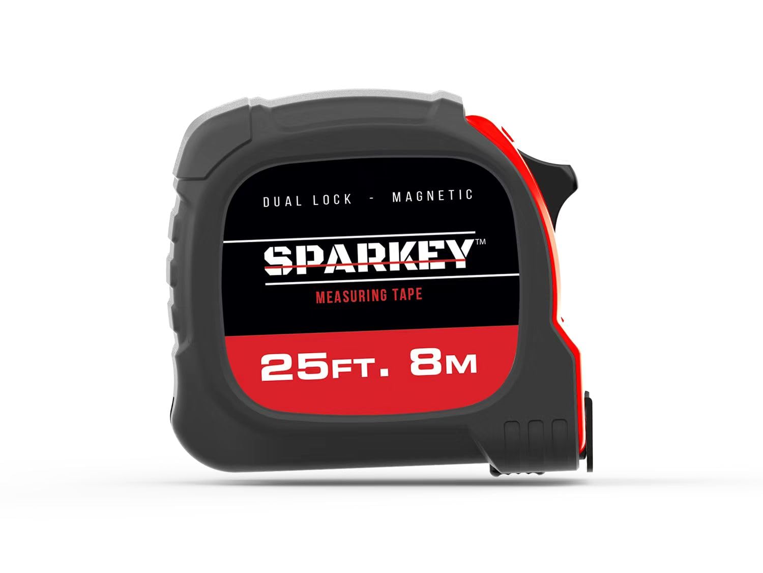 Sparkey Cinta métrica magnética retráctil, cinta métrica de 25 pies/8 m, herramienta de medición dual con cierre magnético y doble bloqueo, cinta eléctrica absorbente de golpes para construcción,