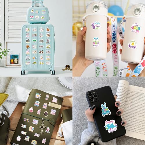 Image of 120Pcs Easter Stickers, Cute Easter Egg Bunny Stickers, Waterproof Vinyl Egg Sticker for Water Bottle, Laptop, Phone, Journal, Skateboard, Party Favor Supplies Gifts, DIY Crafts