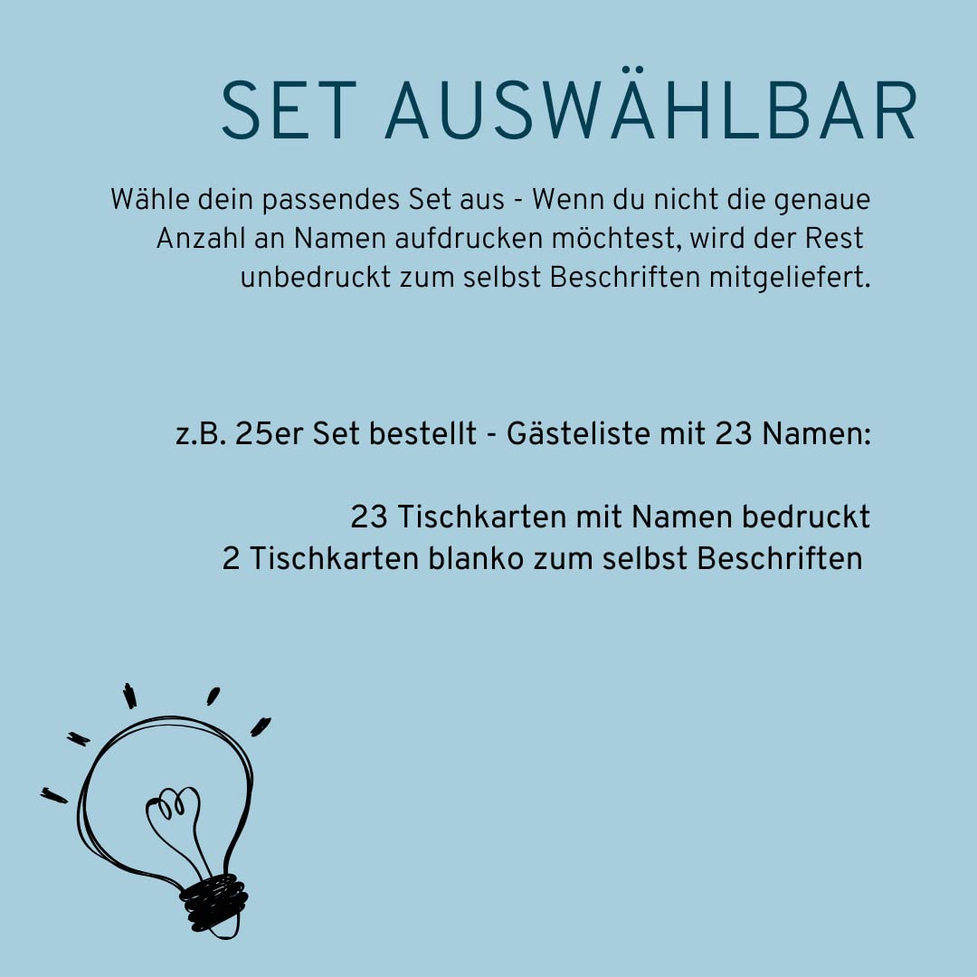 Tischkarten weiß mit Namen personalisierbar eingedruckt | Schriften, Farben und Sets auswählbar | Aufdruck einzeln individualisiert mit Namen der Gäste | für Hochzeit, Geburtstag uvm. (75)