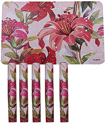Kuber Industries Flower Design PVC 6 Pieces Dining Table Placemat Set (Pink), CTKTC13698