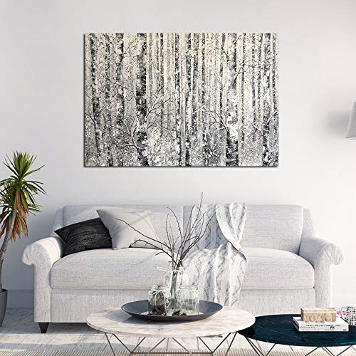Image of Yihui Arts - One Panel Canvas Wall Art Snowy White Forest Picture Art Print Winter Nature Landscape Painting Contemporary Artwork for Bedroom Living Room Office Wall Decor Framed Easy Hanging